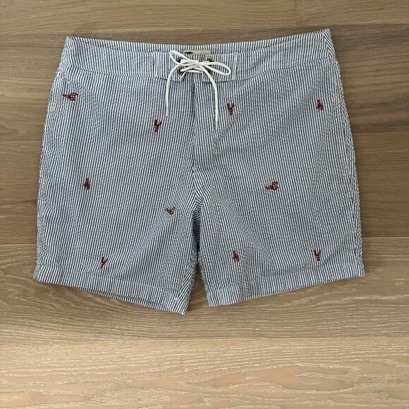 J. Crew Other - J Crew Mens Swim Shorts Seersucker Striped Lobster embroidered 7" sz 34